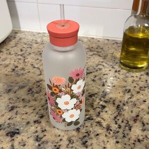 OCS Deaigns Floral Frosted Water Bottle with Straw